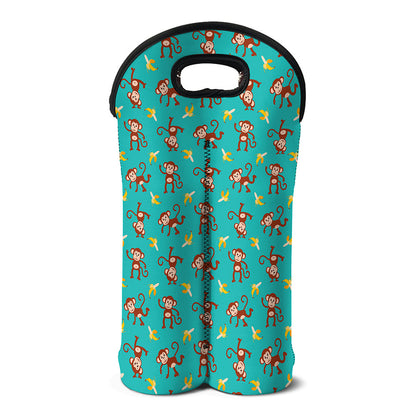 Banana And Monkey Pattern Print Double Neoprene Wine Tote