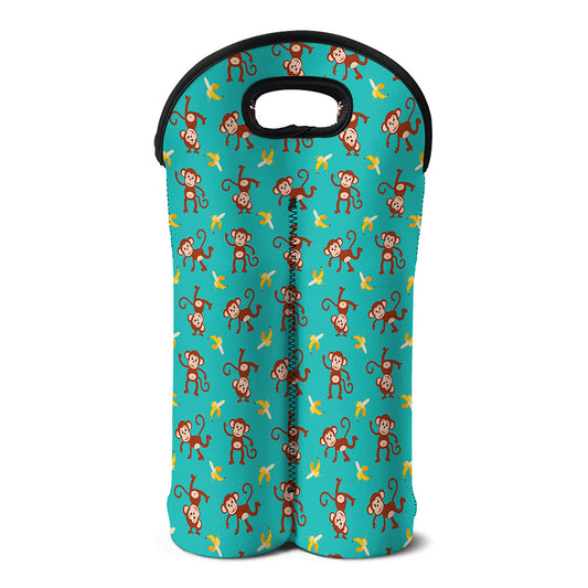 Banana And Monkey Pattern Print Double Neoprene Wine Tote