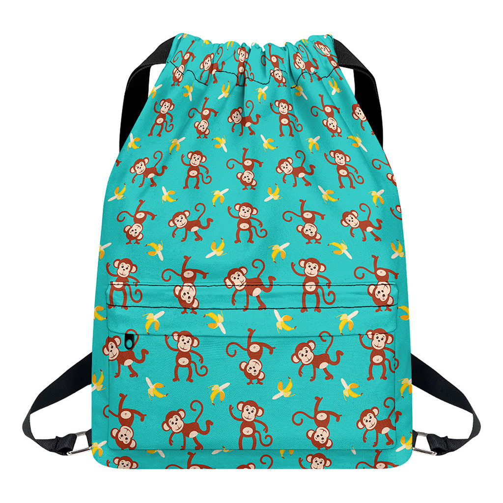 Banana And Monkey Pattern Print Drawstring Backpack