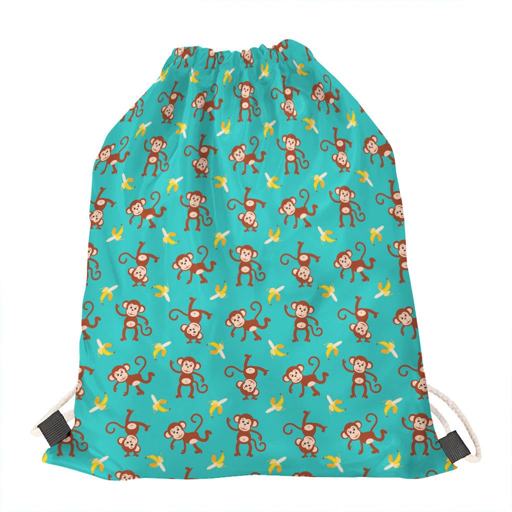 Banana And Monkey Pattern Print Drawstring Bag