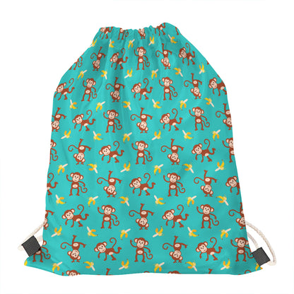 Banana And Monkey Pattern Print Drawstring Bag