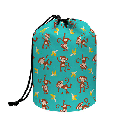 Banana And Monkey Pattern Print Drawstring Makeup Bag