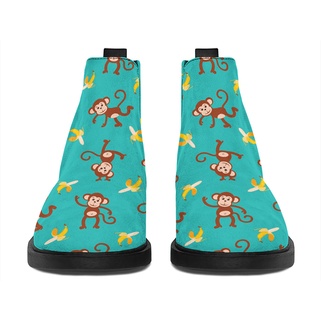 Banana And Monkey Pattern Print Flat Ankle Boots