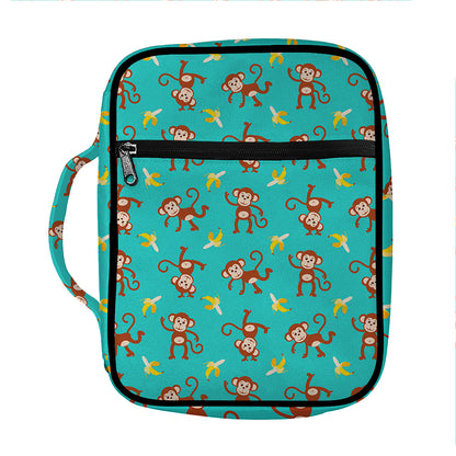 Banana And Monkey Pattern Print Front Pocket Bible Bag