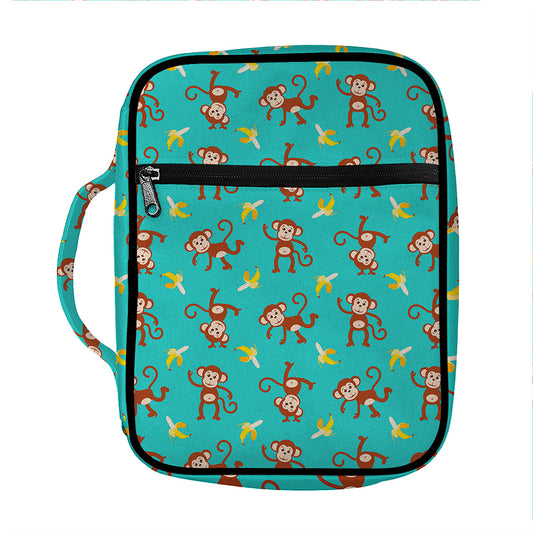 Banana And Monkey Pattern Print Front Pocket Bible Bag