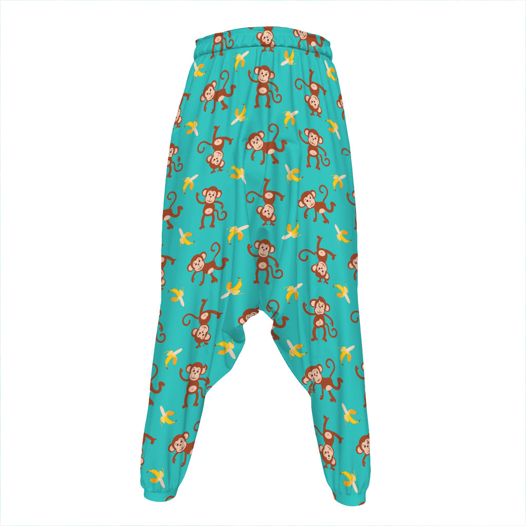 Banana And Monkey Pattern Print Hammer Pants