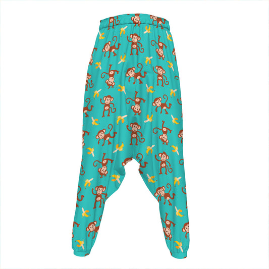 Banana And Monkey Pattern Print Hammer Pants