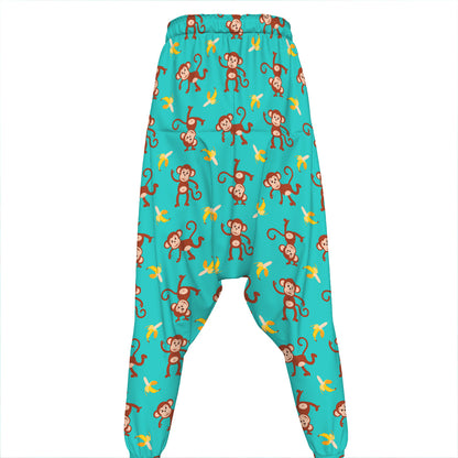 Banana And Monkey Pattern Print Hammer Pants