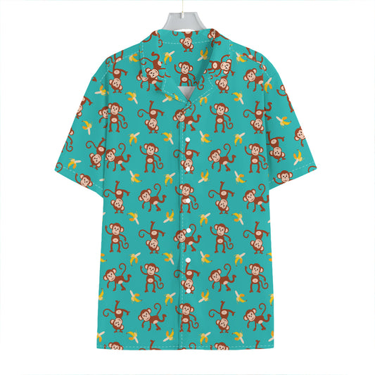 Banana And Monkey Pattern Print Hawaiian Shirt