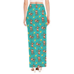 Banana And Monkey Pattern Print High Slit Maxi Skirt