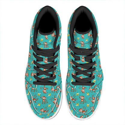 Banana And Monkey Pattern Print High Top Leather Sneakers