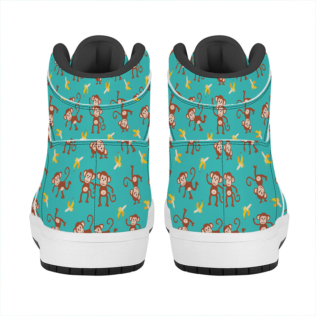 Banana And Monkey Pattern Print High Top Leather Sneakers
