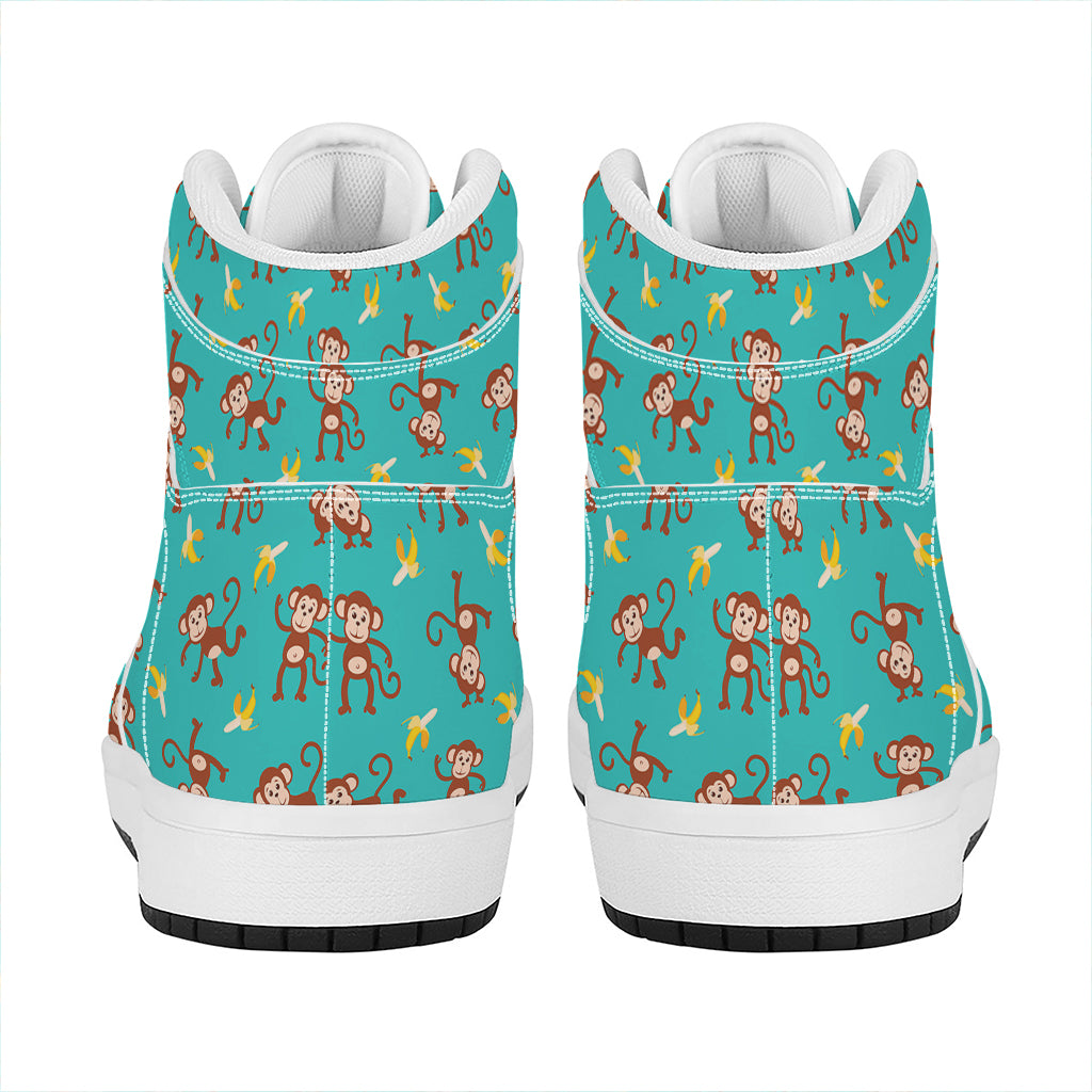 Banana And Monkey Pattern Print High Top Leather Sneakers