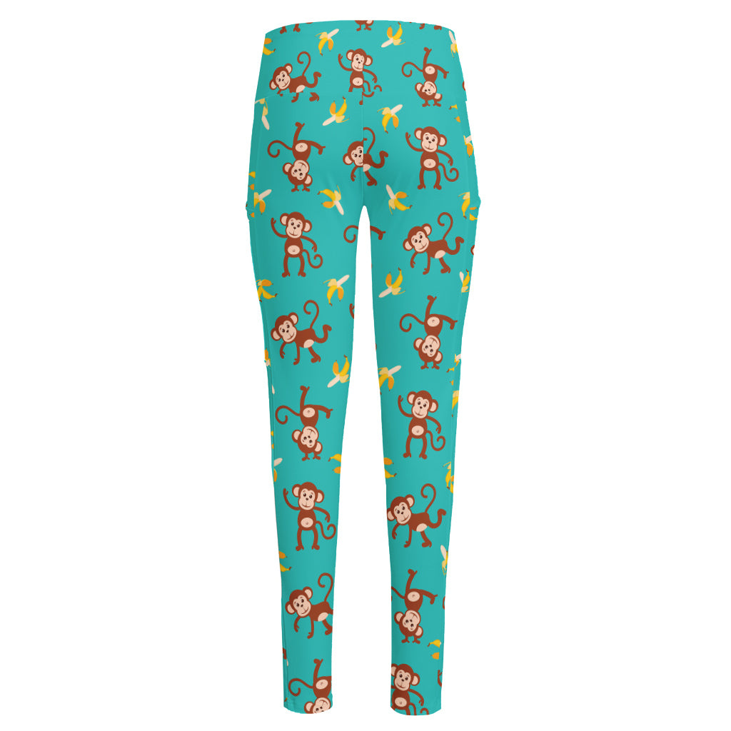Banana And Monkey Pattern Print High-Waisted Pocket Leggings