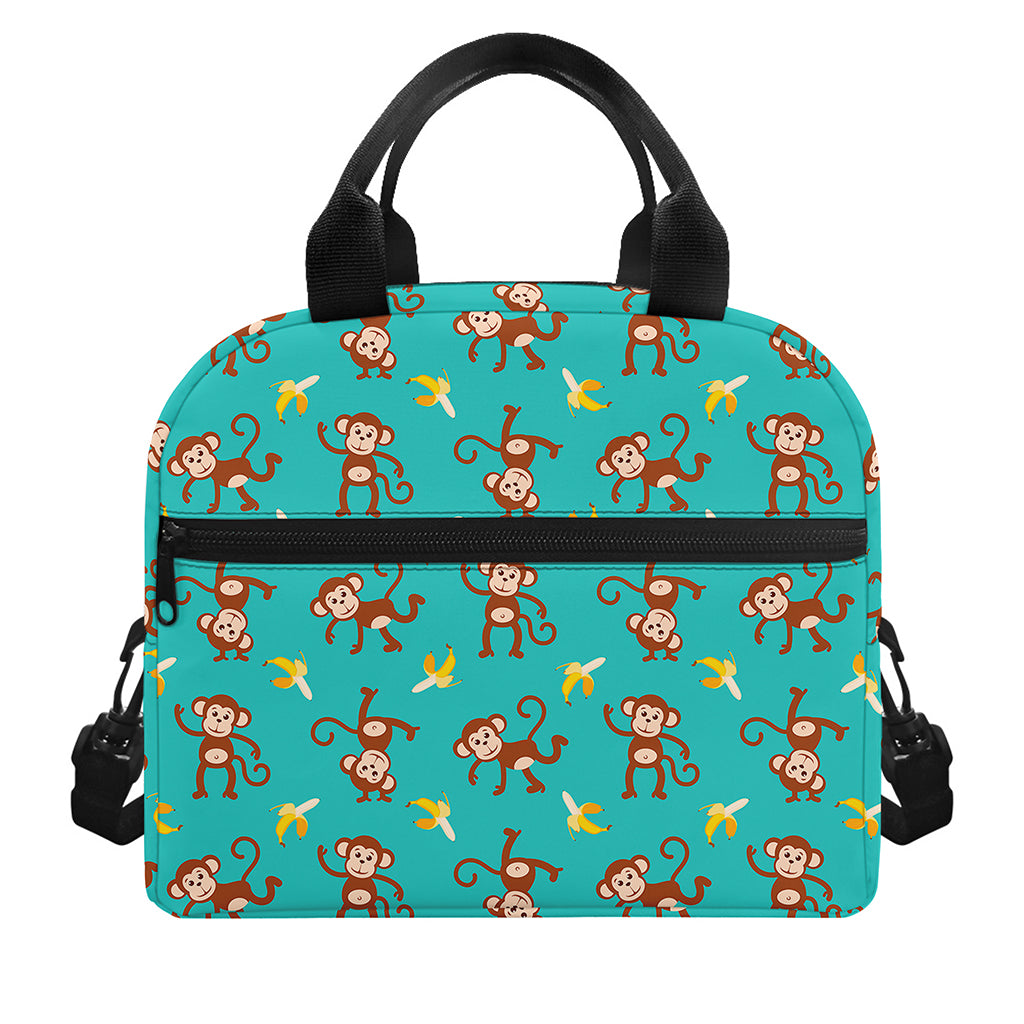 Banana And Monkey Pattern Print Insulated Lunch Bag
