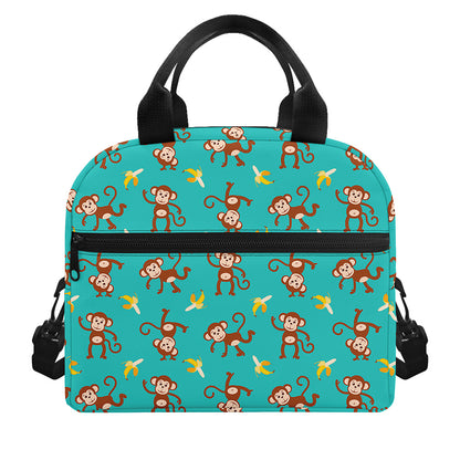Banana And Monkey Pattern Print Insulated Lunch Bag