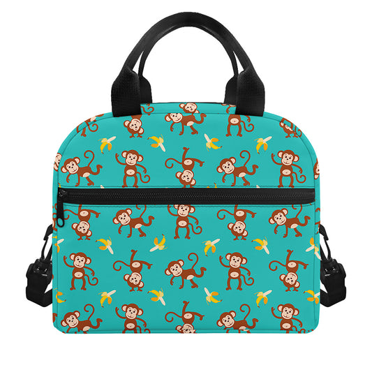 Banana And Monkey Pattern Print Insulated Lunch Bag