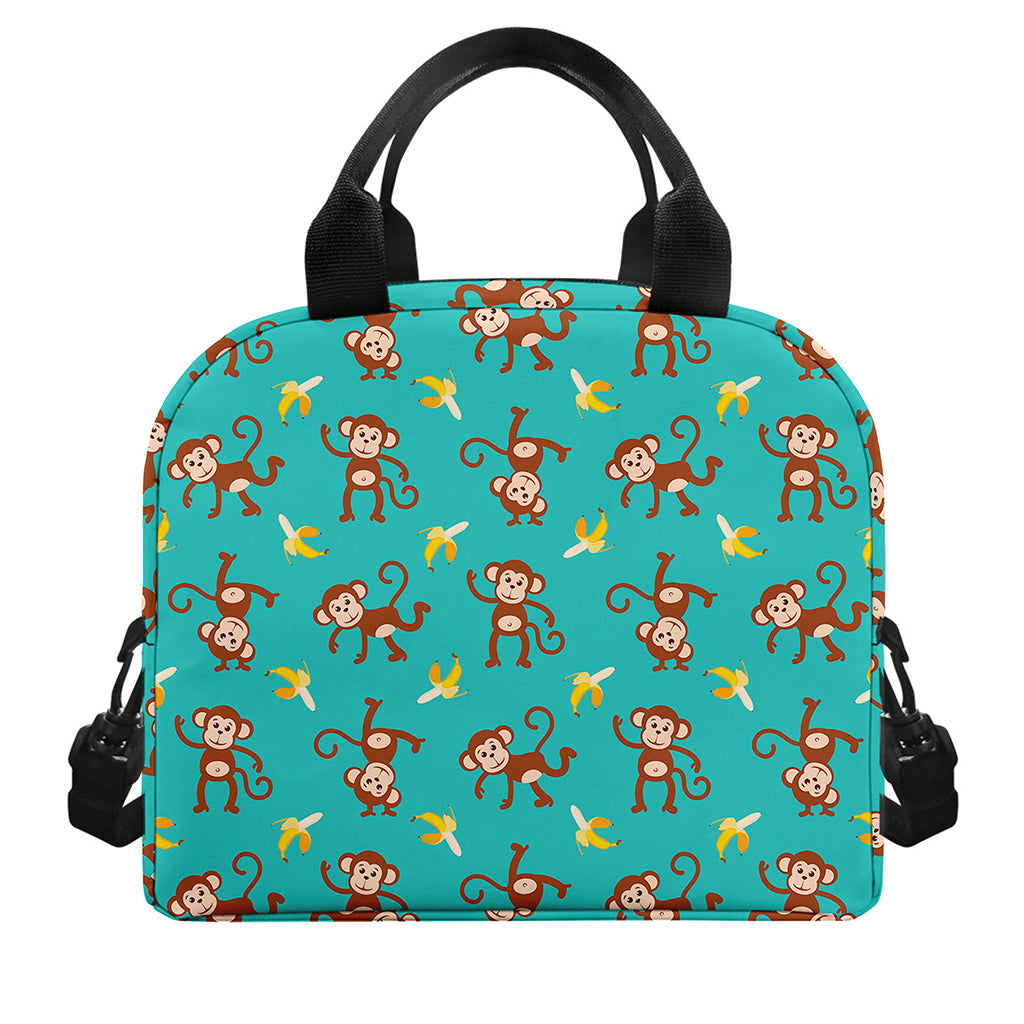 Banana And Monkey Pattern Print Insulated Lunch Bag
