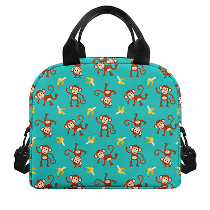 Banana And Monkey Pattern Print Insulated Lunch Bag