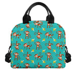 Banana And Monkey Pattern Print Insulated Lunch Bag