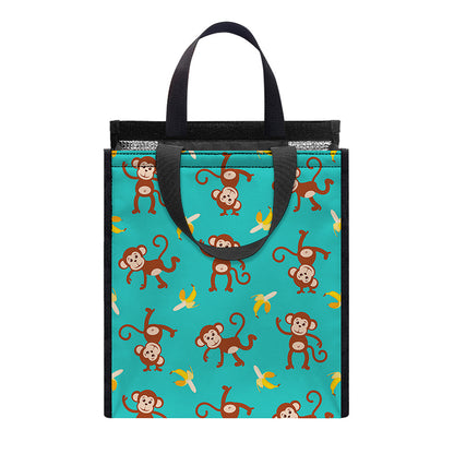 Banana And Monkey Pattern Print Insulated Lunch Tote