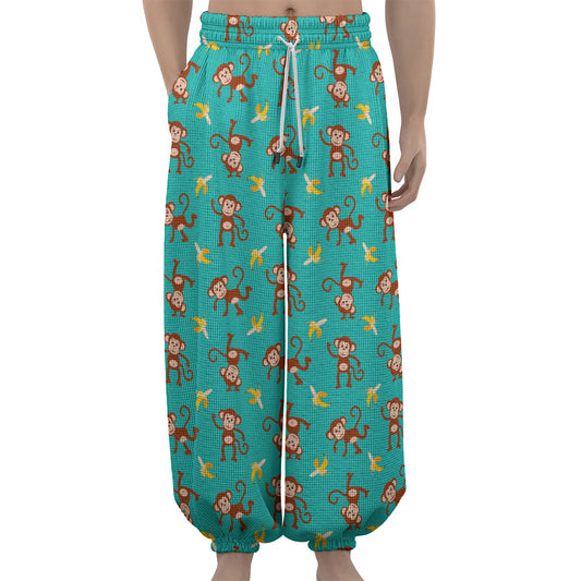 Banana And Monkey Pattern Print Lantern Pants