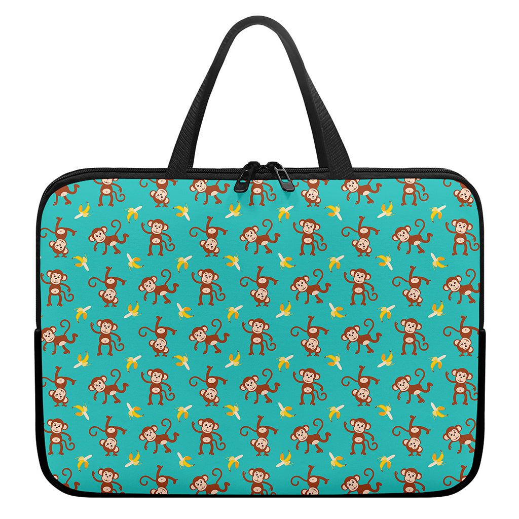Banana And Monkey Pattern Print Laptop Sleeve With Handle