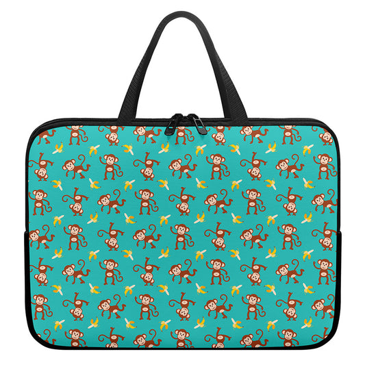 Banana And Monkey Pattern Print Laptop Sleeve With Handle