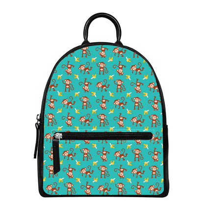 Banana And Monkey Pattern Print Leather Backpack