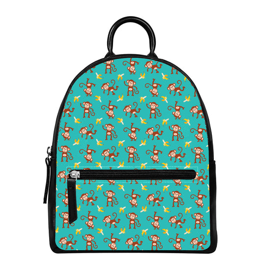 Banana And Monkey Pattern Print Leather Backpack