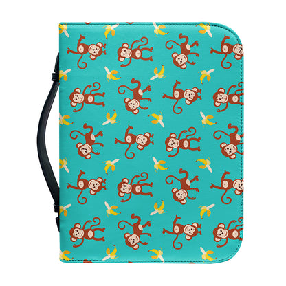 Banana And Monkey Pattern Print Leather Bible Cover
