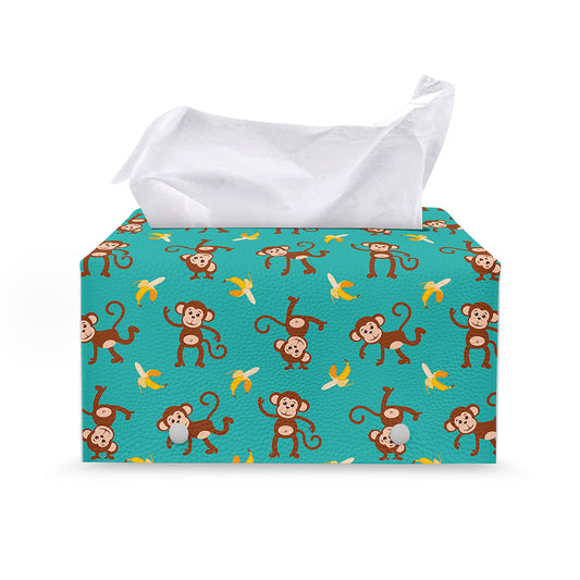 Banana And Monkey Pattern Print Leather Tissue Box Cover