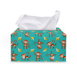 Banana And Monkey Pattern Print Leather Tissue Box Cover