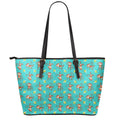 Banana And Monkey Pattern Print Leather Tote Bag With Zipper