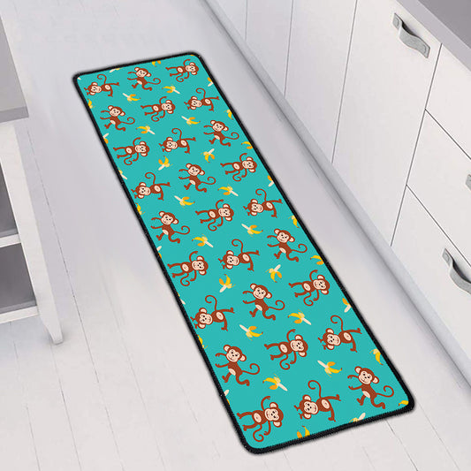 Banana And Monkey Pattern Print Long Kitchen Mat