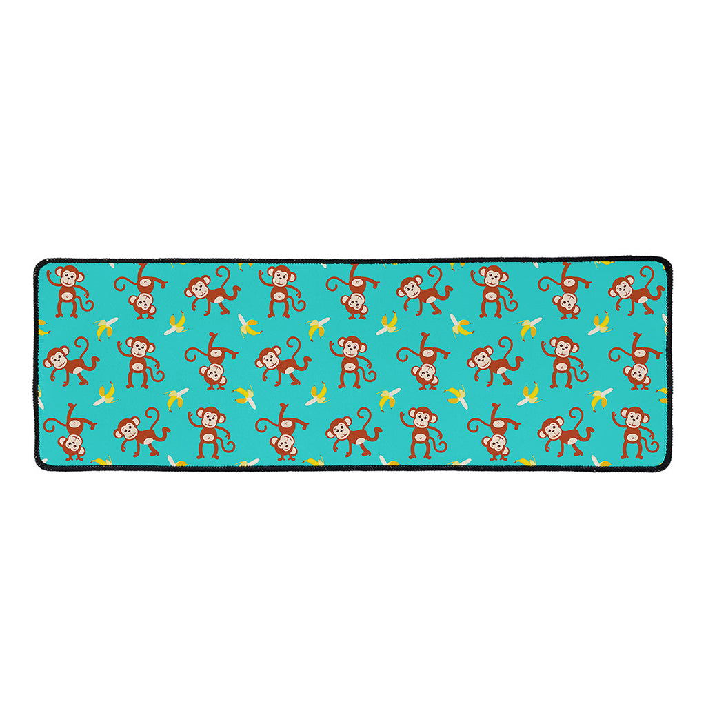 Banana And Monkey Pattern Print Long Kitchen Mat
