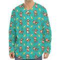 Banana And Monkey Pattern Print Long Sleeve Baseball Jersey