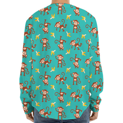 Banana And Monkey Pattern Print Long Sleeve Baseball Jersey
