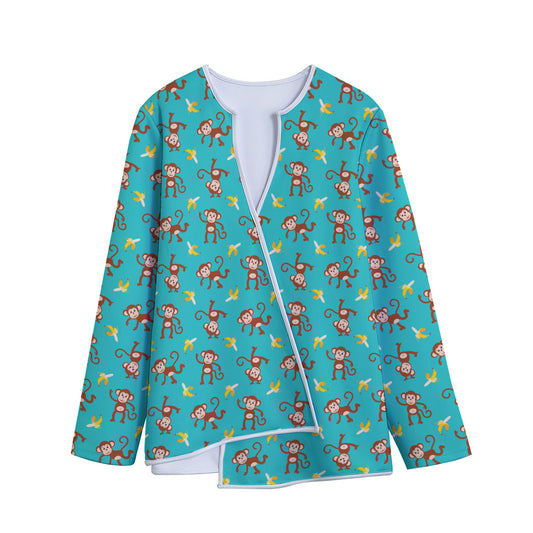 Banana And Monkey Pattern Print Long Sleeve Short Coat