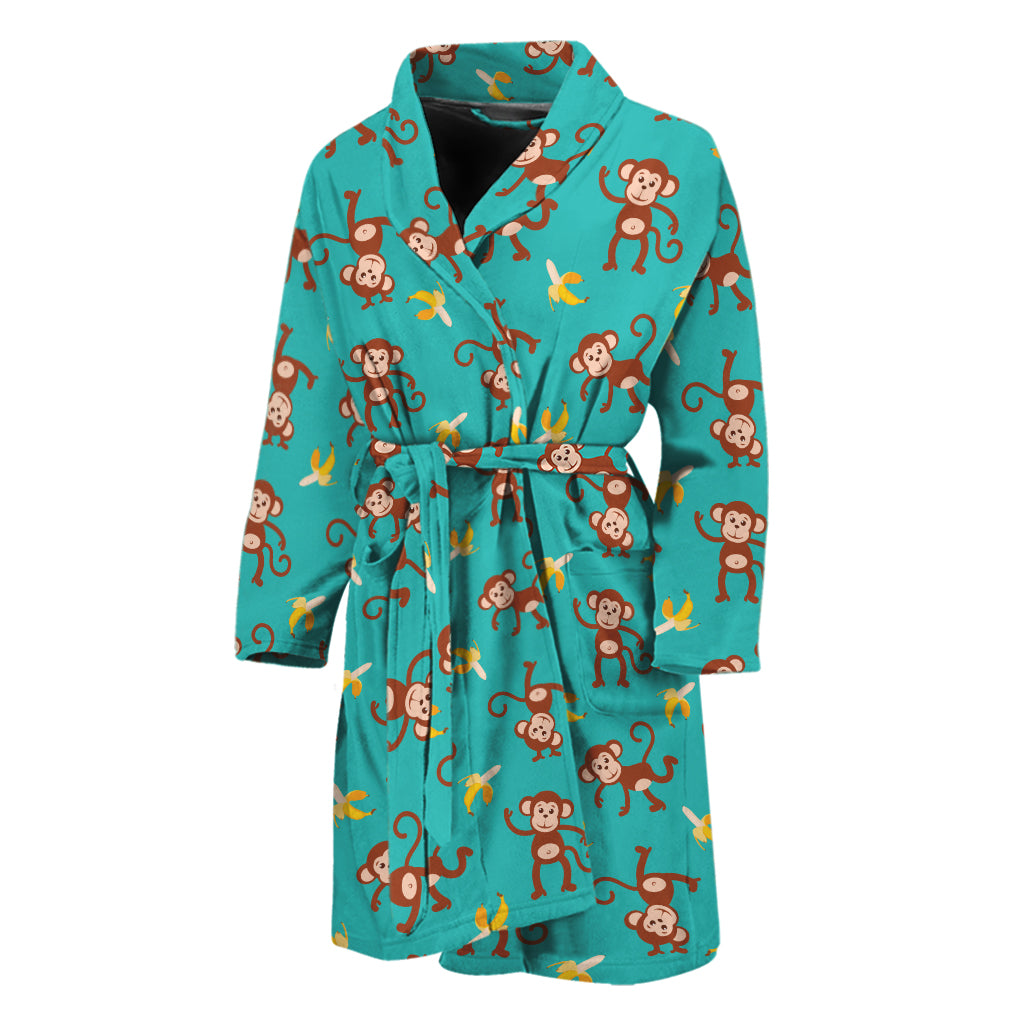 Banana And Monkey Pattern Print Men's Bathrobe