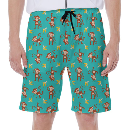 Banana And Monkey Pattern Print Men's Beach Shorts