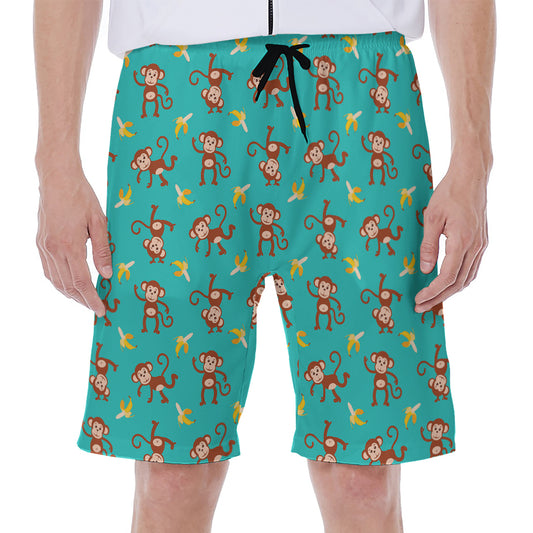 Banana And Monkey Pattern Print Men's Beach Shorts