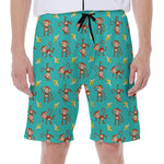 Banana And Monkey Pattern Print Men's Beach Shorts