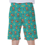 Banana And Monkey Pattern Print Men's Beach Shorts