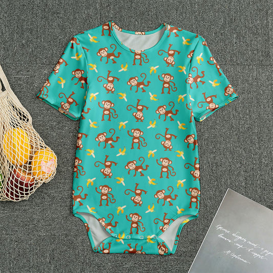 Banana And Monkey Pattern Print Men's Bodysuit