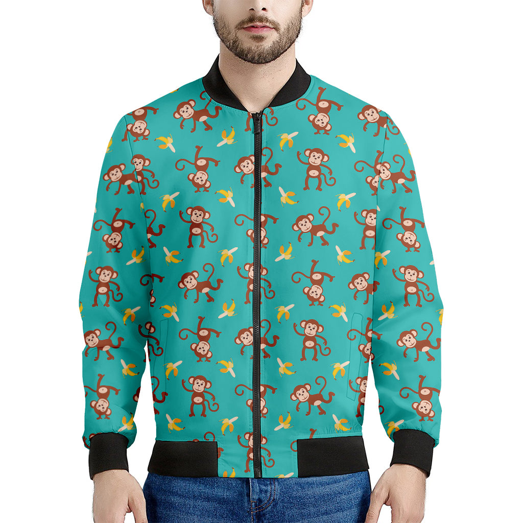 Banana And Monkey Pattern Print Men's Bomber Jacket