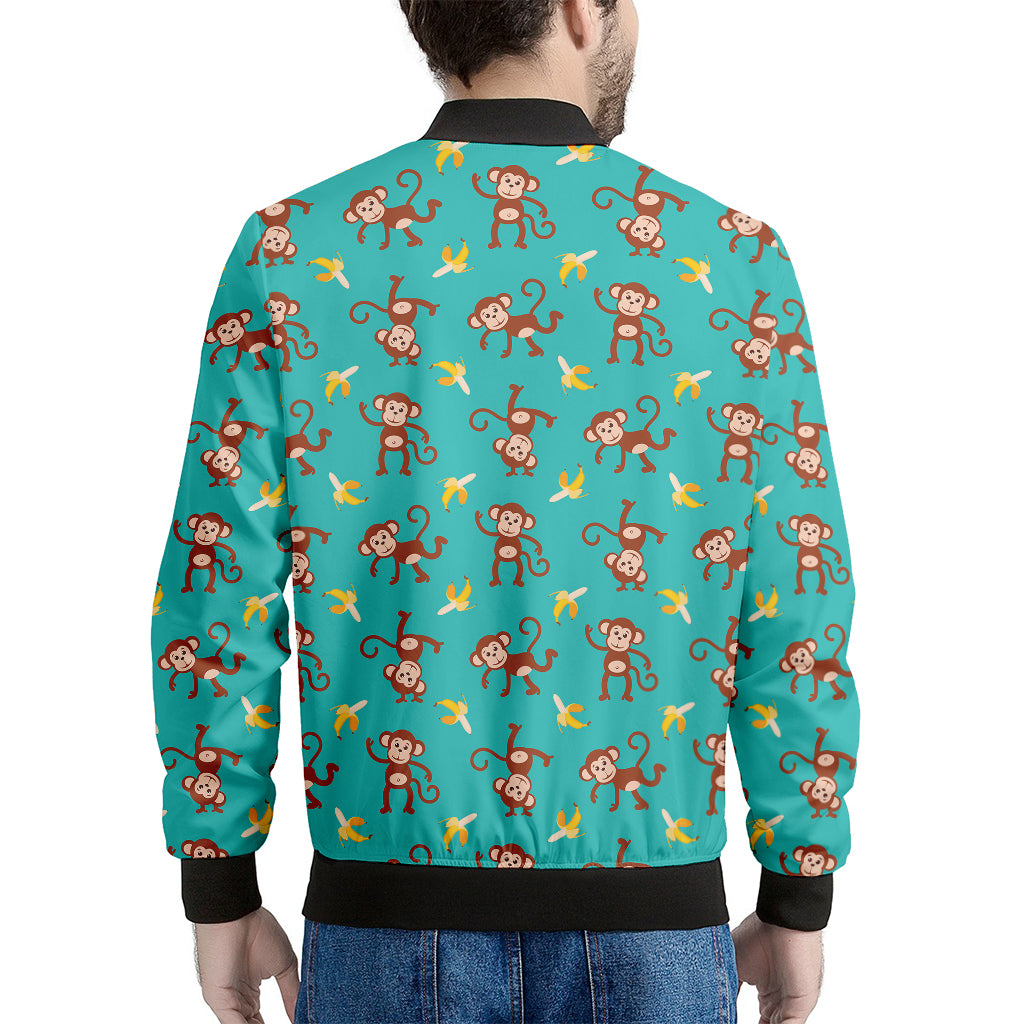 Banana And Monkey Pattern Print Men's Bomber Jacket