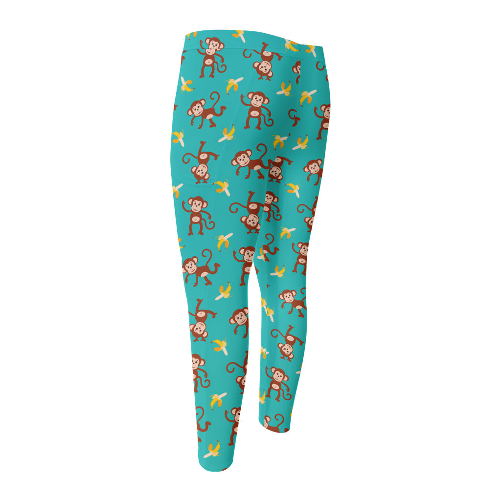 Banana And Monkey Pattern Print Men's Compression Pants