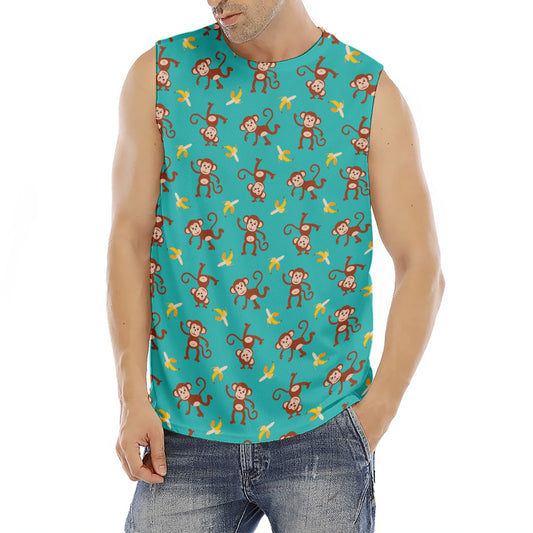 Banana And Monkey Pattern Print Men's Fitness Tank Top