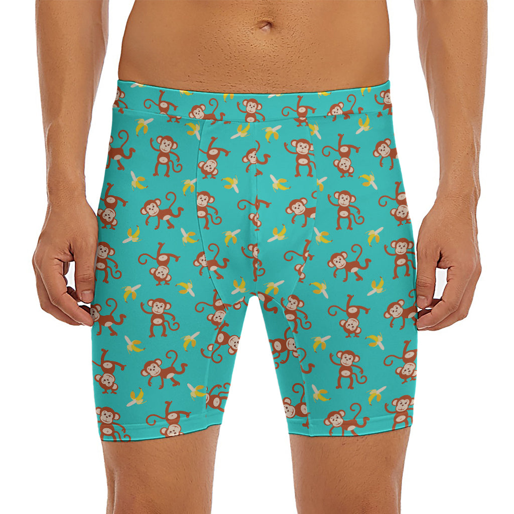 Banana And Monkey Pattern Print Men's Long Boxer Briefs